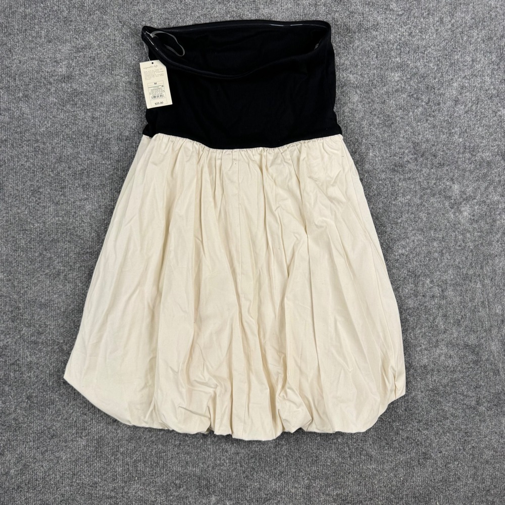 A New Day Dress Womens Size M Black Cream Strapless Ribbed Poplin Bubble Hem - Picture 8 of 9